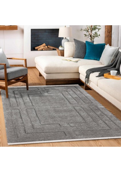 Gri Geometrik Modern Etnik Desenli Halı | Makinada Yıkanabilir | Hav Toz Vermez | Leke Tutmayaz | Kaymaz Taban | Dijital Makine Baskı | Salon Yolluk Mutfak Halısı modelleri