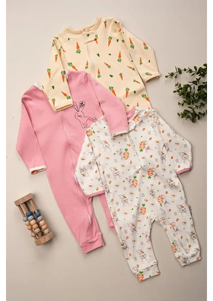 %100 Pamuk 9-12-18 Havuç Organik 3'lü Patiksiz Manşetli Tulum (Kız Erkek Bebek Çocuk) fiyatları