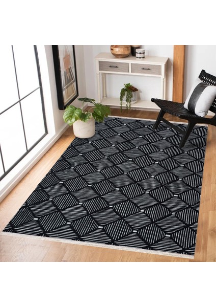 Siyah Geometrik Modern Etnik Desenli Halı | Makinada Yıkanabilir | Hav Toz Vermez | Leke Tutmayaz | Kaymaz Taban | Dijital Makine Baskı | Salon Yolluk Mutfak Halısı fiyatları