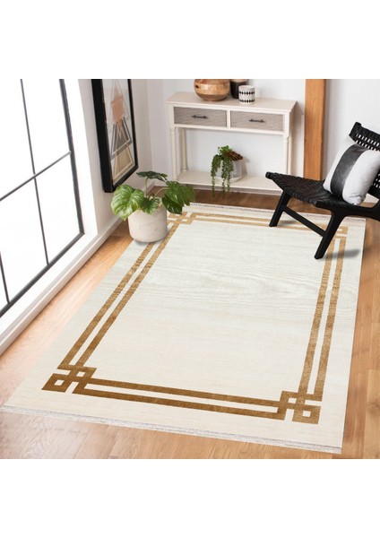 Altın Çerçeveli Modern Etnik Desenli Halı | Makinada Yıkanabilir | Hav Toz Vermez | Leke Tutmayaz | Kaymaz Taban | Dijital Makine Baskı | Salon Yolluk Mutfak Halısı fiyatları