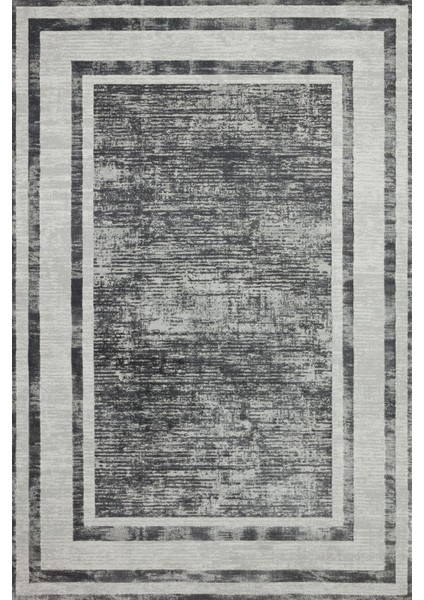 Antrasit Çerçeveli Modern Etnik Desenli Halı | Makinada Yıkanabilir | Hav Toz Vermez | Leke Tutmayaz | Kaymaz Taban | Dijital Makine Baskı | Salon Yolluk Mutfak Halısı