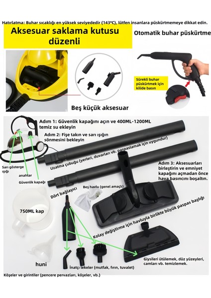 Buharlı Çok Amaçlı Temizlik Makinesi Halı, Koltuk, Fayans, Cam ve Zemin Için indirimleri