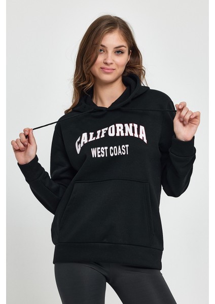 Kadın Kapşonlu Rahat Kalıp Içi Polarlı 3 Iplik Californıa West Baskılı Swetashırt SPR24SWK08 fiyatları