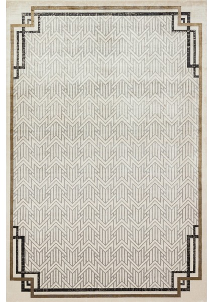 Krem Çerçeveli Modern Etnik Desenli Halı | Makinada Yıkanabilir | Hav Toz Vermez | Leke Tutmayaz | Kaymaz Taban | Dijital Makine Baskı | Salon Yolluk Mutfak Halısı