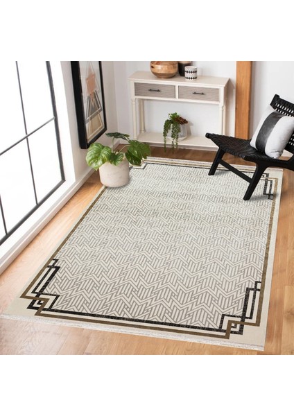 Krem Çerçeveli Modern Etnik Desenli Halı | Makinada Yıkanabilir | Hav Toz Vermez | Leke Tutmayaz | Kaymaz Taban | Dijital Makine Baskı | Salon Yolluk Mutfak Halısı fiyatları