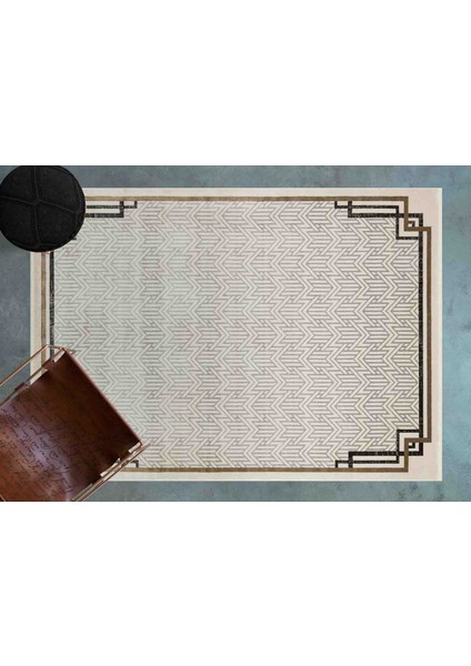 Krem Çerçeveli Modern Etnik Desenli Halı | Makinada Yıkanabilir | Hav Toz Vermez | Leke Tutmayaz | Kaymaz Taban | Dijital Makine Baskı | Salon Yolluk Mutfak Halısı modelleri