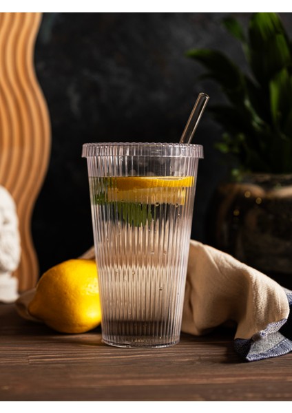 600 ml Kapaklı Pipetli Origami Mika Bardak - Cam Pipetli Kahve ve Meşrubat Bardağı fiyatları