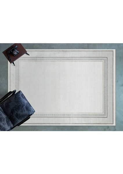 Krem Çerçeveli Modern Etnik Desenli Halı | Makinada Yıkanabilir | Hav Toz Vermez | Leke Tutmayaz | Kaymaz Taban | Dijital Makine Baskı | Salon Yolluk Mutfak Halısı modelleri