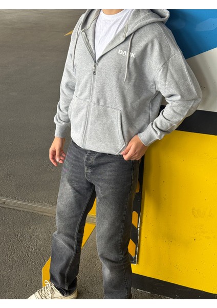 Erkek Overfit Baskılı Fermuarlı Kapüşonlu Hırka