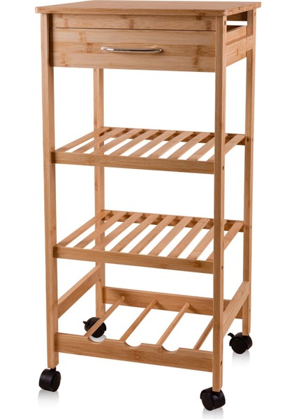 Bambu Tekerlekli 4 Katlı Düzenleyici Dolap Raf 83X40X37 cm