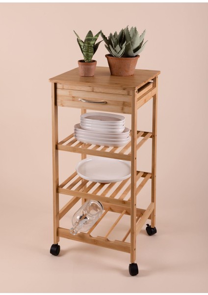 Bambu Tekerlekli 4 Katlı Düzenleyici Dolap Raf 83X40X37 cm fiyatları
