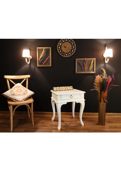 Çekmeceli Masif Beyaz Komodin - Yan Sehpa