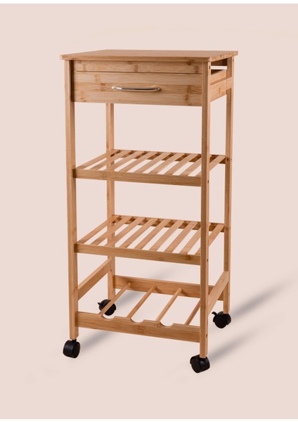 Bambu Tekerlekli 4 Katlı Düzenleyici Dolap Raf 83X40X37 cm fırsatları