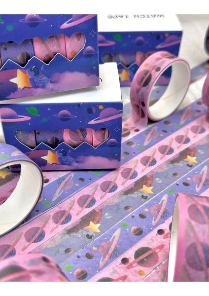 Astronotun Renkli Yolculuğu 4'lü Washi Bant Set/washi Tape/masking Tape/desenli Bant fırsatları