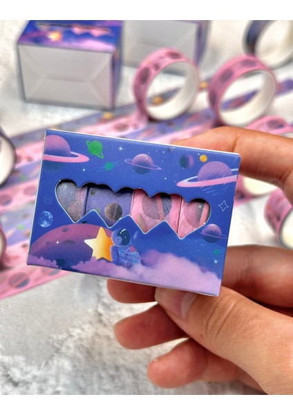 Astronotun Renkli Yolculuğu 4'lü Washi Bant Set/washi Tape/masking Tape/desenli Bant indirimleri