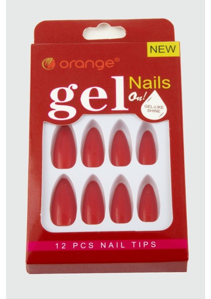 Allzey Orange Yapıştırıcılı Jel Takma Tırnak-Kırmızı