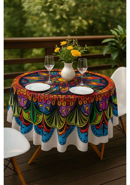Yuvarlak Etnik Desenli Duck Kumaş Masa Örtüsü 150X150 cm fırsatları