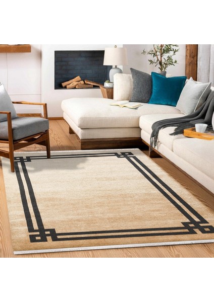 Vizon Çerçeveli Modern Etnik Desenli Halı | Makinada Yıkanabilir | Hav Toz Vermez | Leke Tutmayaz | Kaymaz Taban | Dijital Makine Baskı | Salon Yolluk Mutfak Halısı fırsatları