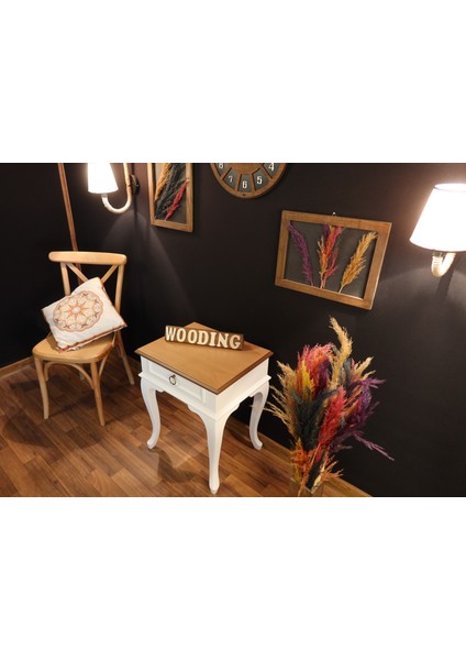 Çekmeceli Masif Beyaz Naturel Komodin - Yan Sehpa fırsatları