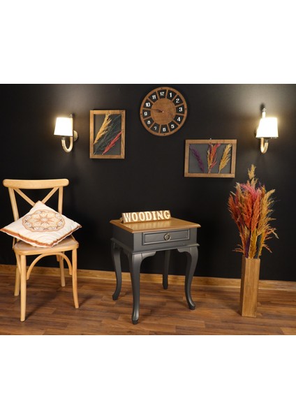 Çekmeceli Masif Antrasit Naturel Komodin - Yan Sehpa