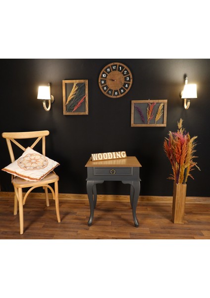 Çekmeceli Masif Antrasit Naturel Komodin - Yan Sehpa fırsatları