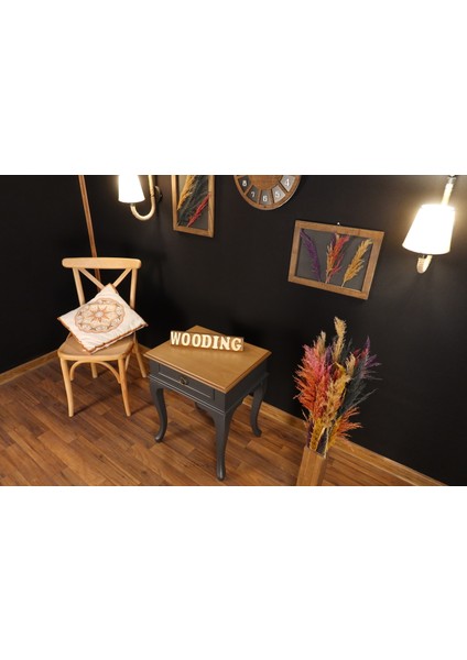 Çekmeceli Masif Antrasit Naturel Komodin - Yan Sehpa indirimleri