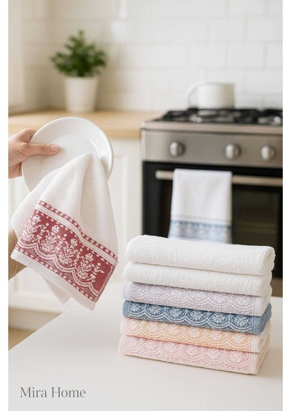 6 Lı &#37;100 Pamuklu Mutfak Havlusu Seti 30X50 cm Zarafet