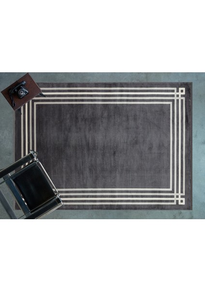 Antrasit Çerçeveli Modern Etnik Desenli Halı | Makinada Yıkanabilir | Hav Toz Vermez | Leke Tutmayaz | Kaymaz Taban | Dijital Makine Baskı | Salon Yolluk Mutfak Halısı modelleri