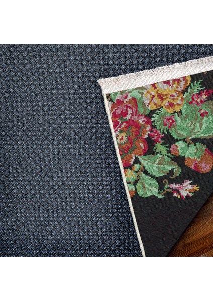 Siyah Çiçekli Modern Etnik Desenli Halı | Makinada Yıkanabilir | Hav Toz Vermez | Leke Tutmayaz | Kaymaz Taban | Dijital Makine Baskı | Salon Yolluk Mutfak Halısı fırsatları