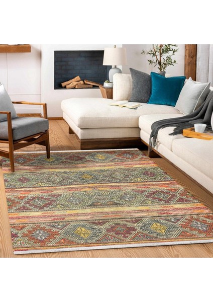Turuncu Etnik Modern Etnik Desenli Halı | Makinada Yıkanabilir | Hav Toz Vermez | Leke Tutmayaz | Kaymaz Taban | Dijital Makine Baskı | Salon Yolluk Mutfak Halısı modelleri