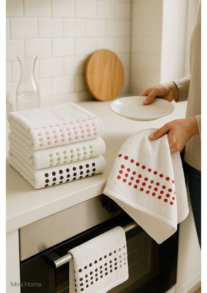 6 Lı &#37;100 Pamuklu Mutfak Havlusu Seti 30X50 cm Happy Points