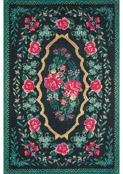 Siyah Karabağ Modern Etnik Desenli Halı | Makinada Yıkanabilir | Hav Toz Vermez | Leke Tutmayaz | Kaymaz Taban | Dijital Makine Baskı | Salon Yolluk Mutfak Halısı