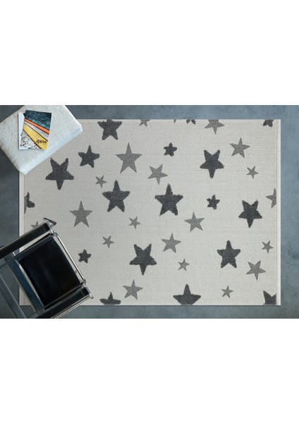 Antrasit Yıldız Modern Etnik Desenli Halı | Makinada Yıkanabilir | Hav Toz Vermez | Leke Tutmayaz | Kaymaz Taban | Dijital Makine Baskı | Salon Yolluk Mutfak Halısı modelleri