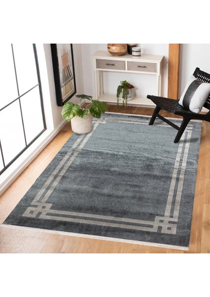Antrasit Çerçeveli Modern Etnik Desenli Halı | Makinada Yıkanabilir | Hav Toz Vermez | Leke Tutmayaz | Kaymaz Taban | Dijital Makine Baskı | Salon Yolluk Mutfak Halısı modelleri