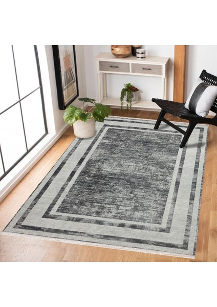 Antrasit Çerçeveli Modern Etnik Desenli Halı | Makinada Yıkanabilir | Hav Toz Vermez | Leke Tutmayaz | Kaymaz Taban | Dijital Makine Baskı | Salon Yolluk Mutfak Halısı modelleri