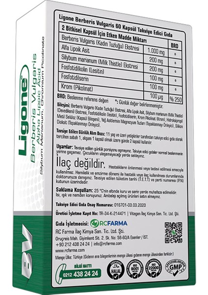 Asfstore Ligone Berberis Vulgaris 60 Kapsül 2 Adet fiyatları