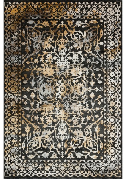 Siyah Çerçeveli Modern Etnik Desenli Halı | Makinada Yıkanabilir | Hav Toz Vermez | Leke Tutmayaz | Kaymaz Taban | Dijital Makine Baskı | Salon Yolluk Mutfak Halısı