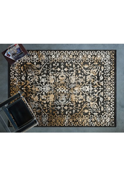 Siyah Çerçeveli Modern Etnik Desenli Halı | Makinada Yıkanabilir | Hav Toz Vermez | Leke Tutmayaz | Kaymaz Taban | Dijital Makine Baskı | Salon Yolluk Mutfak Halısı modelleri