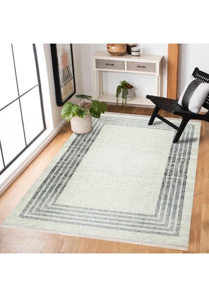 Krem Çerçeveli Modern Etnik Desenli Halı | Makinada Yıkanabilir | Hav Toz Vermez | Leke Tutmayaz | Kaymaz Taban | Dijital Makine Baskı | Salon Yolluk Mutfak Halısı modelleri