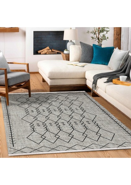 Gri Etnik Modern Etnik Desenli Halı | Makinada Yıkanabilir | Hav Toz Vermez | Leke Tutmayaz | Kaymaz Taban | Dijital Makine Baskı | Salon Yolluk Mutfak Halısı