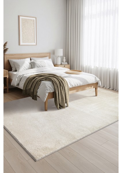 Yıkanabilir Kaymaz Taban Krem Renk Peluş Post Halı