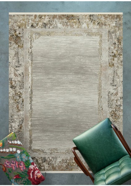 Krem Çerçeveli Modern Etnik Desenli Halı | Makinada Yıkanabilir | Hav Toz Vermez | Leke Tutmayaz | Kaymaz Taban | Dijital Makine Baskı | Salon Yolluk Mutfak Halısı modelleri