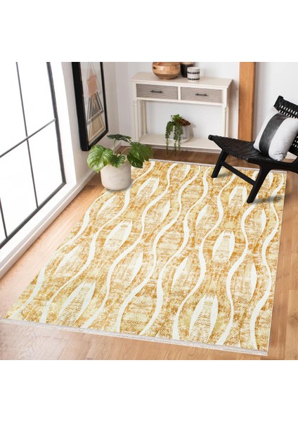 Sarı Geometrik Modern Etnik Desenli Halı | Makinada Yıkanabilir | Hav Toz Vermez | Leke Tutmayaz | Kaymaz Taban | Dijital Makine Baskı | Salon Yolluk Mutfak Halısı modelleri