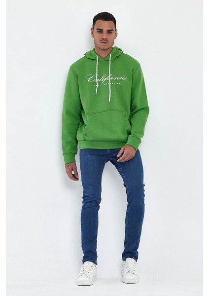 Erkek Kapşonlu Rahat Kalıp Içi Polarlı 3 Iplik El Yazılı Californıa Baskılı Swetashırt SPR24SW03 modelleri