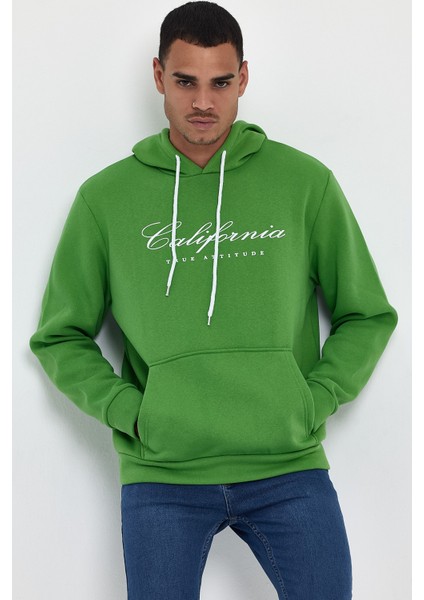 Erkek Kapşonlu Rahat Kalıp Içi Polarlı 3 Iplik El Yazılı Californıa Baskılı Swetashırt SPR24SW03 fırsatları
