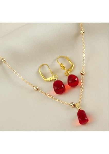 Allzey Cam Sanatı Murano Nar Tanesi Kutulu Set Kolye-Kırmızı fiyatları