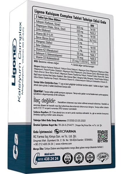 Ligone Kalsiyum Tablet 60'lı 2 Adet fiyatları