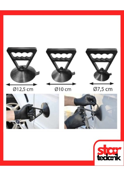 Boyasız Göçük Düzeltme Göçük Çektirme Vantuzu Seti 3 Ad Saplı Vantuz 12,5cm 10CM 7,5cm