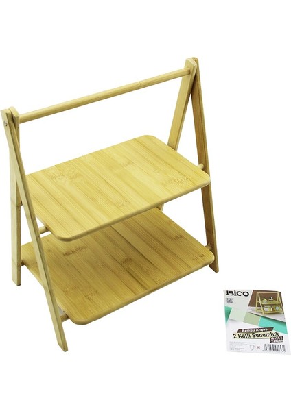 Stand - Ayaklı 2 Katlı Ahşap - Bambu Servis Sunum Tahtası 18X28CM -- 22X28CM (5248)
