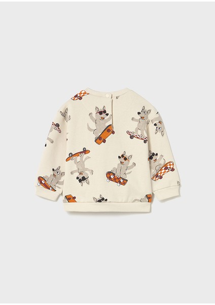 1-4 Yaş Erkek Bebek Bej Bisiklet Yaka Uzun Kollu Şardonlu Köpek Baskılı Sweat modelleri